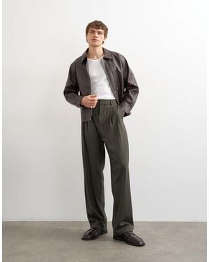 TOPMAN Wide Leg Herringbone Stripe Trouser - Gray