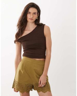 Mango 100% Cotton Embroidered Tailored Shorts - Brown