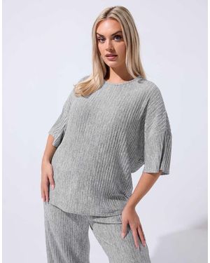Yours Clothing Ribbed Plisse Top - Grey