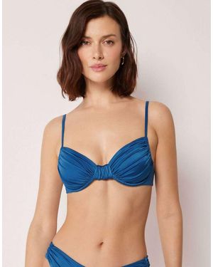 Calzedonia Shiny Satin Fuller Bust Balconette Bikini Top - Blue