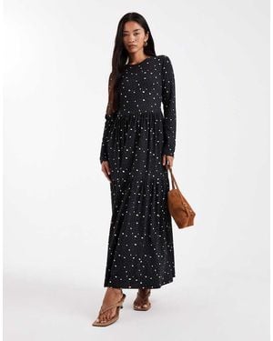 Wednesday's Girl Long Sleeve Smudge Spot Midaxi Dress - Black