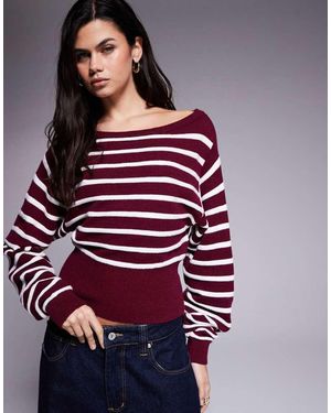 Edikted Mika Off Shoulder Oversized Striped Jumper - Red