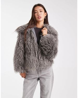 Daisy Street Faux Fur Cocoon Coat With Ribbed Cuff Detailing - Brown