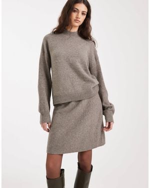 Pieces Knitted Mini Skirt Co-Ord - Gray
