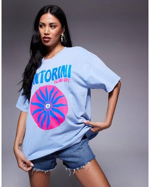 Kaiia Exclusive Cotton Santorini Graphic T-Shirt - Blue
