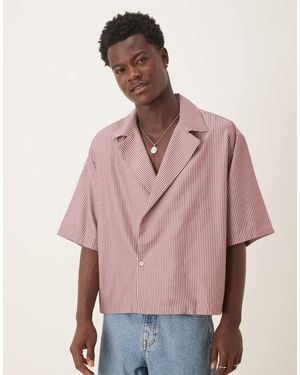 ASOS Camisa A Rayas Burdeos De Corte Cuadrado Extragrande Con Cuello De Solapas De -Neutro - Rosa