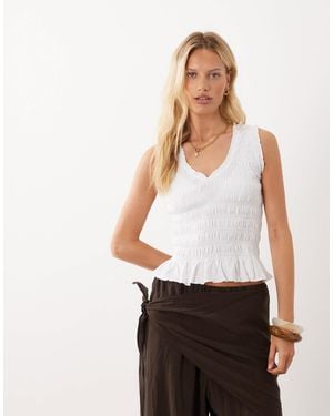 Mango Teen Shirred V Neck Sleeveless Top - White
