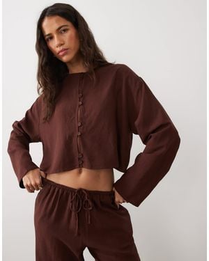 ASOS Linen Blend Mandarin Style Blouse Co Ord - Brown