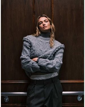 4th & Reckless Maglione Oversize Con Spalle Scese E Lavorazione A Trecce Effetto Lana - Nero