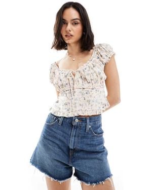 New Look Tie Front Pintuck Milkmaid Top - Blue