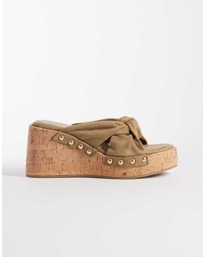 ASOS Tulip Wedge Sandals With Twist Detailing - Natural