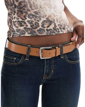 Pieces Ceinture en cuir avec boucle carrée - cognac - Bleu