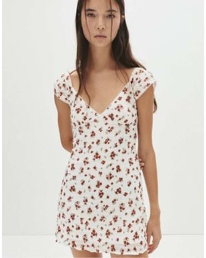 Pull&Bear Short Floral Textured Dress - Natural