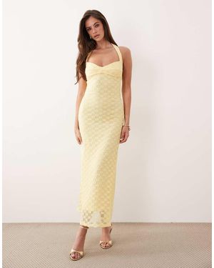 Bardot Vestido Largo Amarillo Con Cuello Halter Y Bordado Floral De Encaje De Mezcla De Algodón Mariko De - Neutro