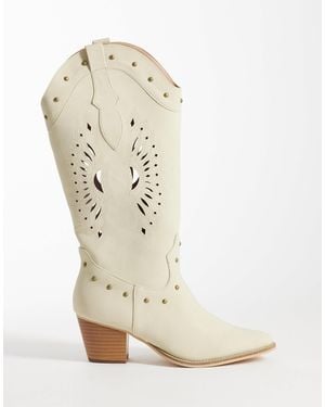 Glamorous Western Knee Boots - Natural