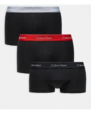 Calvin Klein Pack De 3 Calzoncillos Negros De Talle Bajo Con Cinturillas De Color Negro, Gris Y Rojo Icon Cotton Stretch De