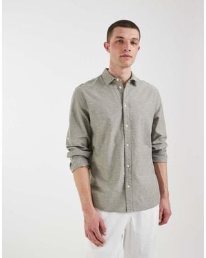 Blend Cotton-linen Long Sleeve Regular Fit Shirt - Grey