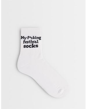 ASOS Calzini Multicolore Con Grafica Swear Word Festival - Bianco
