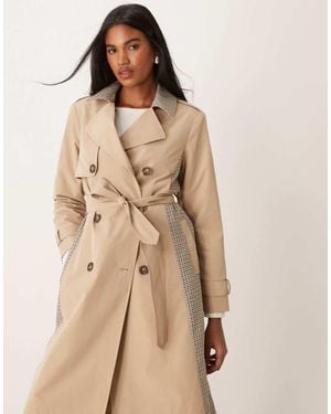 New Look Check Mix Trench Coat - Natural