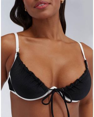 Boux Avenue Ibiza Piped Plunge Bikini Top Unpadded Underwired Swimwear - Black
