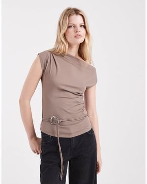 Cotton On Georgie Belted Off Shoulder Top - Natural