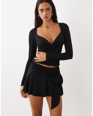 Oh Polly Modal Tie Detail Mini Skirt Co-ord - Black