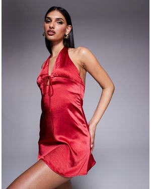 Princess Polly Satin Halterneck Tie Front Mini Slip Dress - Red