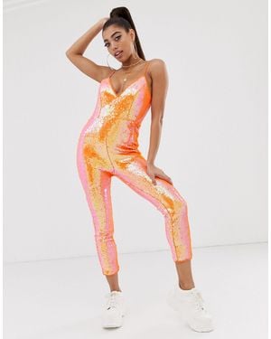 Missguided Sequin Jumpsuit - Orange