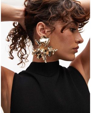 TOPSHOP Orecchini Appariscenti Dorati A Forma Di Fiore - Nero