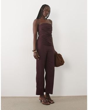 Mango Jumpsuit Van Linnenmix Met Blote Schouders En Structuur - Rood