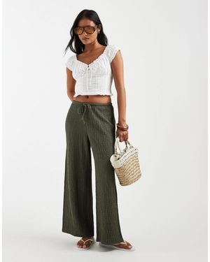 Only Petite Pantalon texturé effet froissé à taille haute - olive - Blanc