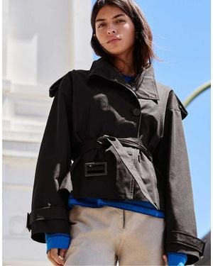 Pull&Bear Short Belted Trench Coat - Blue