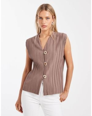 River Island Plisse Waistcoat - Natural