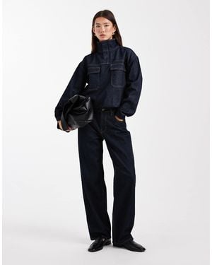 ASOS Denim Funnel Neck Shirt - Blue