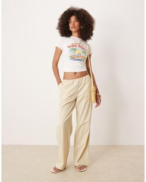 Lioness Low Rise Wide Leg Poplin Trousers - Natural