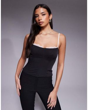 The Frolic Exclusive Lace Trim Corset Cami Top - Blue