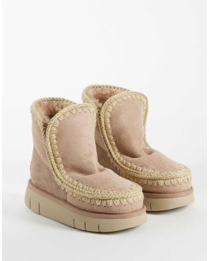 Mou 18 Shearling Lined Platform Bounce Suede Boots - Natural