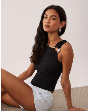 Cotton On Eyelet Off The Shoulder Sinched Waist Top - Black