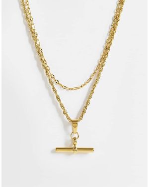 ASOS Collar De Acero Inoxidable Impermeable De Varias Filas Con Barra T En Tono - Metálico