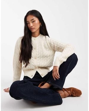 Miss Selfridge Cable Knit Crew Neck Cardigan - Blue