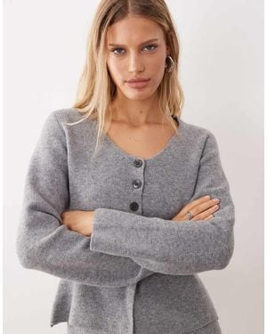 Jdy Structured Knitted Cardigan Co-ord - Grey