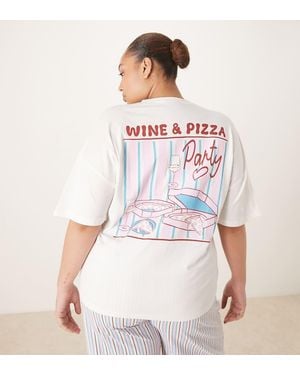 ASOS Asos Design Curve Oversized Tee And Wide Leg Jersey Trouser Pyjama Set - White