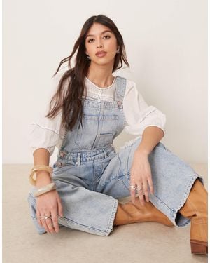 Free People Good Luck Denim Overalls - Gray