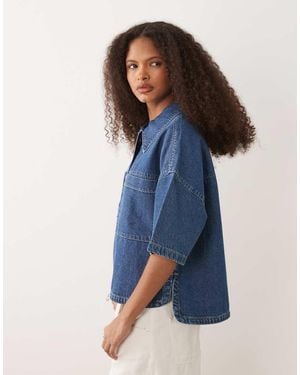 Mango Top Oversize A Maniche Corte Medio - Blu