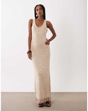 ASOS Twisted Knit Maxi Fringe Dress - Natural