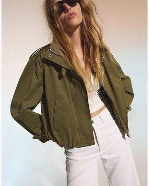 Bershka Buckled Ruched Jacket - Green