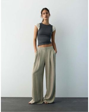 Pull&Bear Darted Smart Trousers - Green