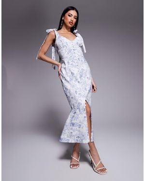 Lavish Alice Satin Tie Strap Micro Button Midi Dress - Purple