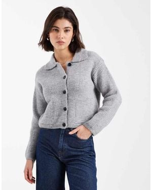 New Look Collared Button Through Cardigan - Grey