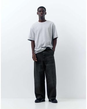 Pull&Bear Jean style skateur brodé - noir délavé - Blanc